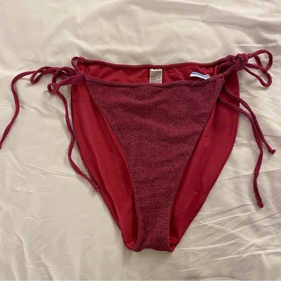 NEW Good American Sparkle String Bikini High Waisted Pink Metallic women’s tie - Picture 4 of 9